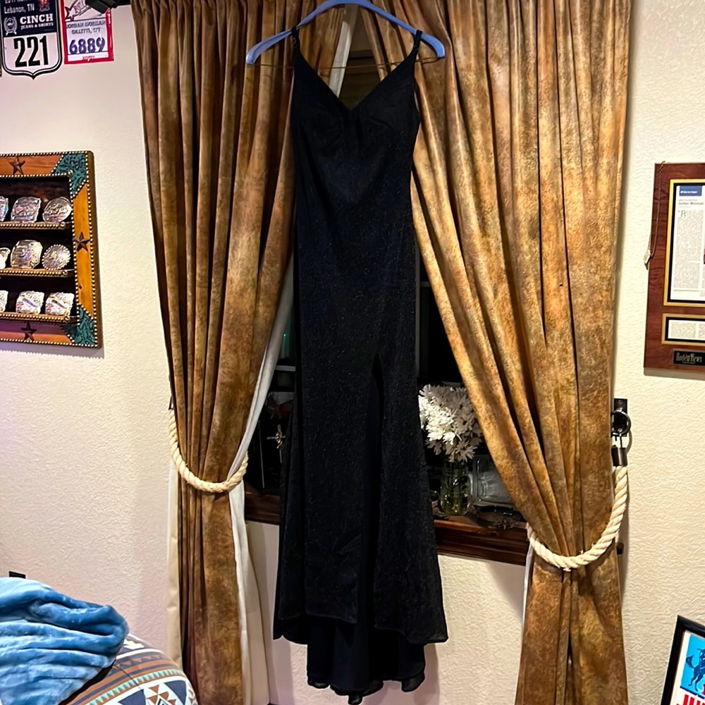 Brand new black floor length strap dress